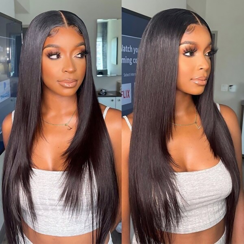 Perruque Lace Front Wig 13x4 HD, coupe en couches, pré-épilée, sans idée, couleur naturelle