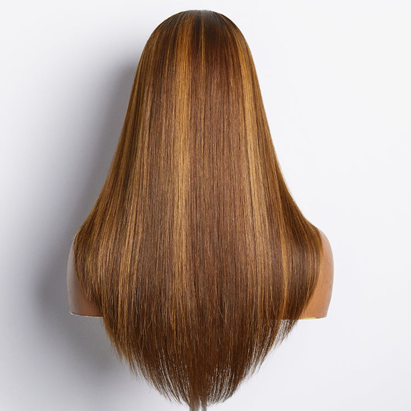 Perruque en dentelle avec fermeture en couches, mélange de bruns et blondes, sans colle, 5x5, pré-épilée