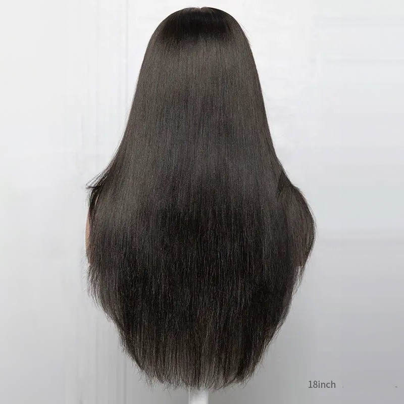Perruque Yaki Lace Wig 100% cheveux humains lisses avec raie centrale et coupe superposée