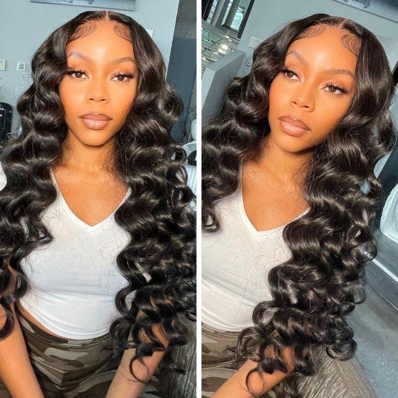 Loose Wave 13x4 Lace Front Deep Parting Wigs Pré plumé avec des cheveux de bébé