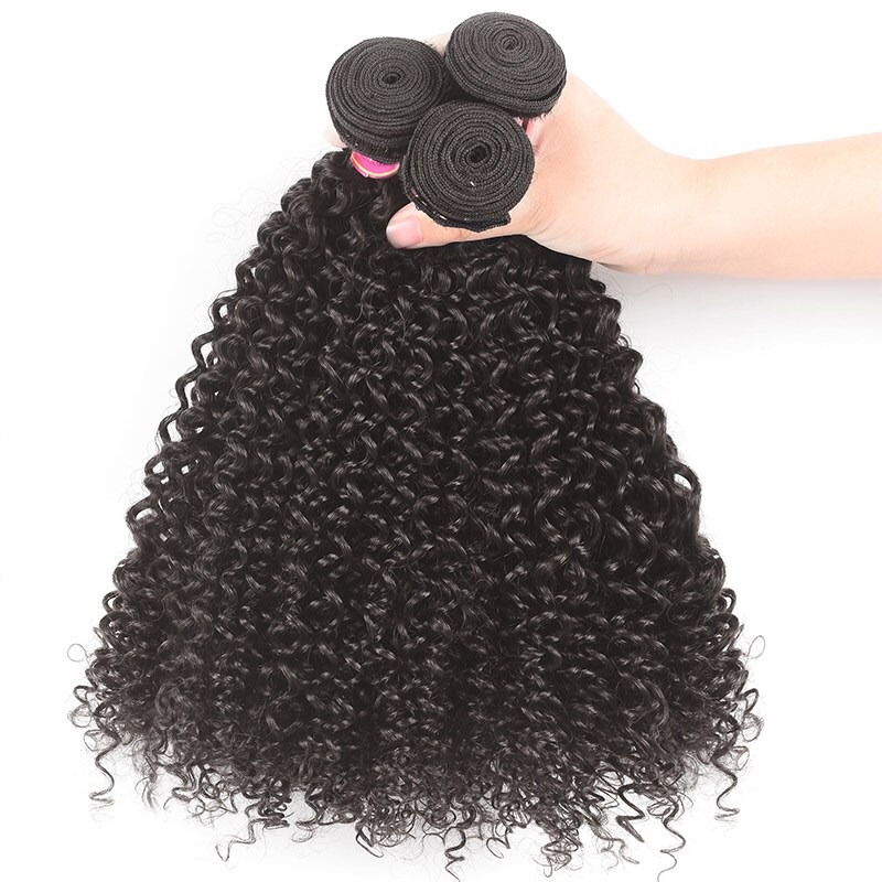 Tissage de cheveux bouclés crépus, Extensions de trame de cheveux humains, lots de 3