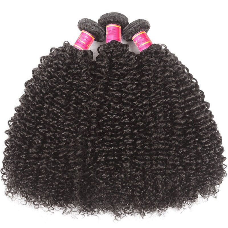 Tissage de cheveux bouclés crépus, Extensions de trame de cheveux humains, lots de 3