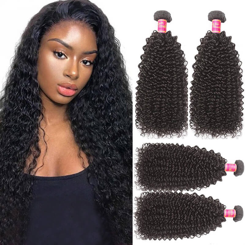 Tissage de cheveux bouclés crépus, Extensions de trame de cheveux humains, lots de 3