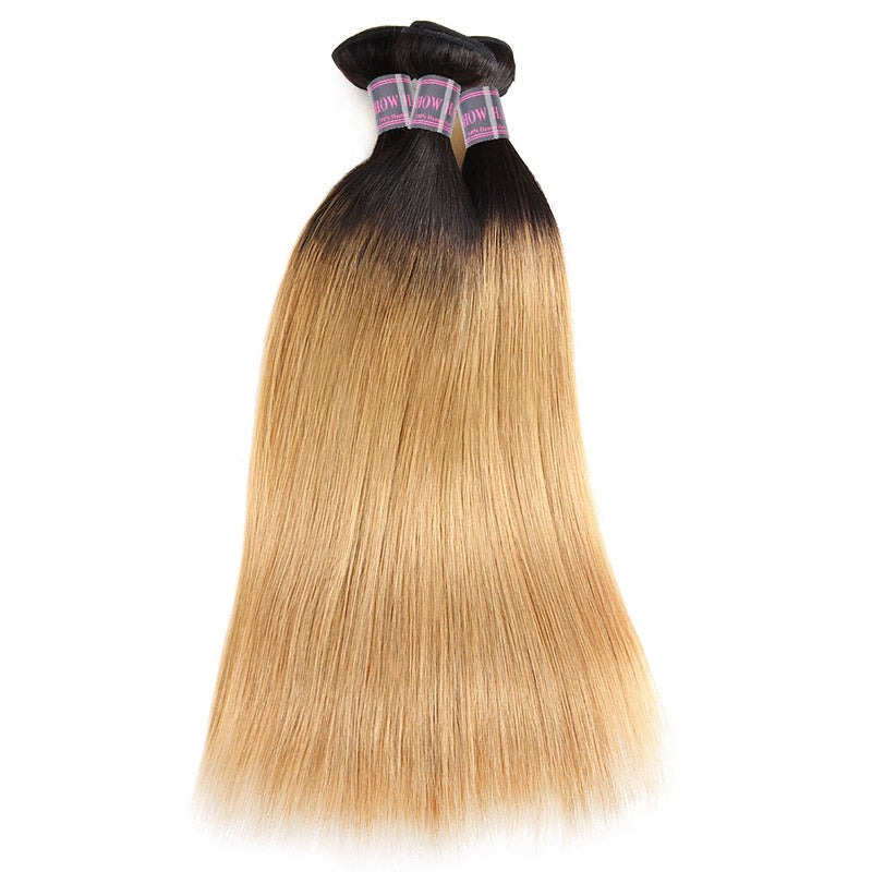 Ombre T1B/27 100% cheveux humains vierges droits 3 paquets avec fermeture en dentelle 4x4