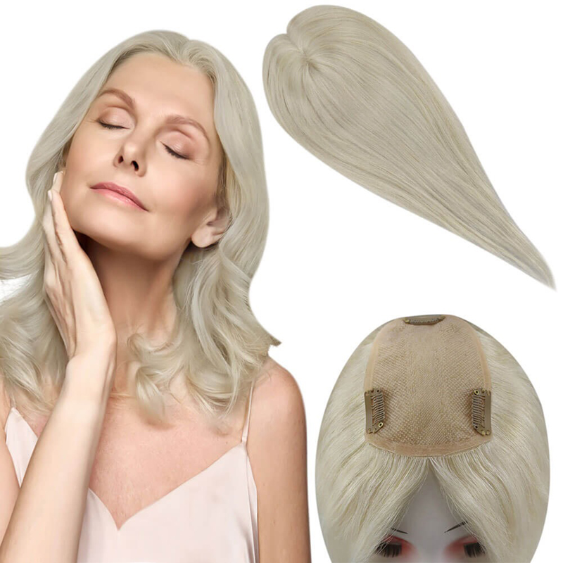 Platine Blonde #60 Mono Cheveux Humains Topper 3X5 Pouces Postiche