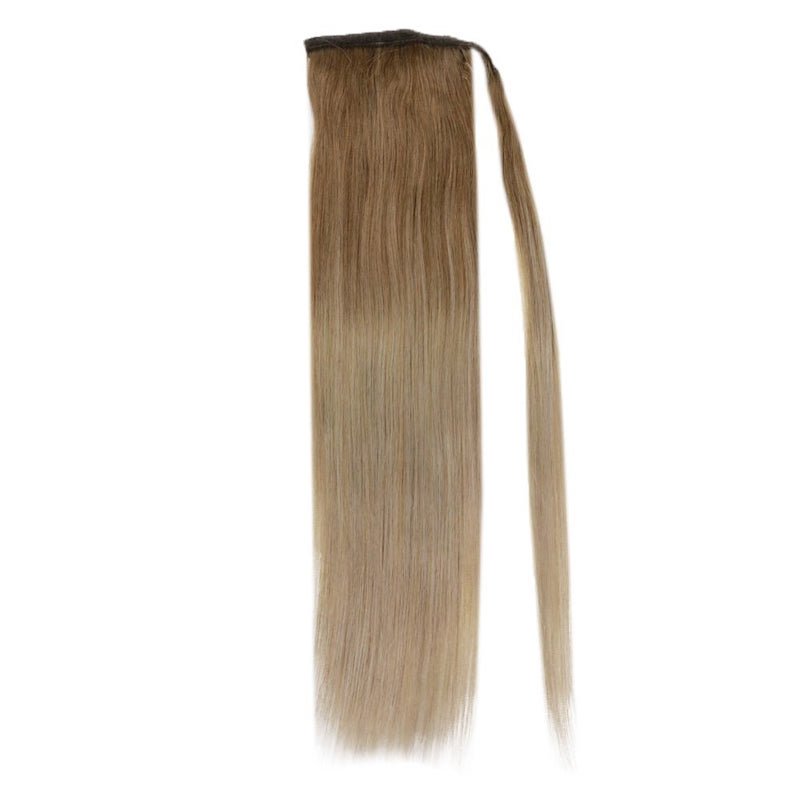 Extension Queue de Cheval Cheveux Humains Balayage Brun #10/14 100G Clip Droit
