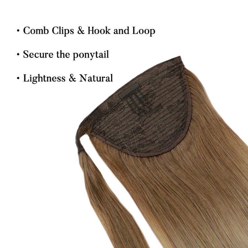 Extension Queue de Cheval Cheveux Humains Balayage Brun #10/14 100G Clip Droit