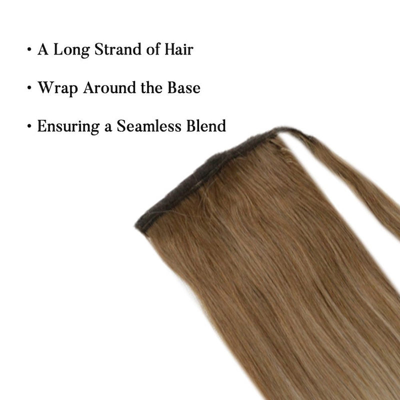 Extension Queue de Cheval Cheveux Humains Balayage Brun #10/14 100G Clip Droit