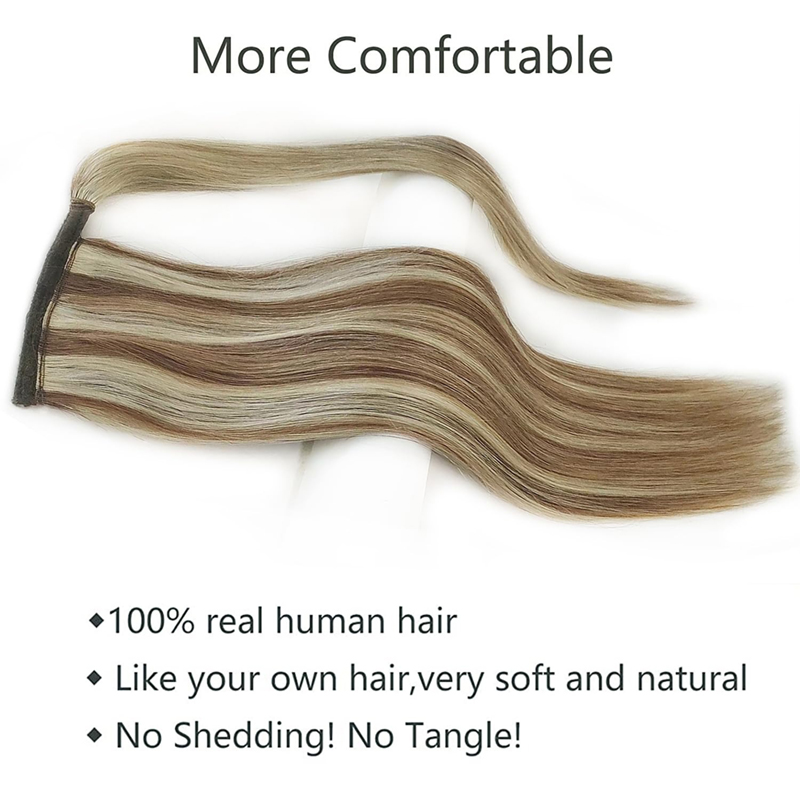 Extension de queue de cheval cheveux humains postiches brun foncé et blond décoloré