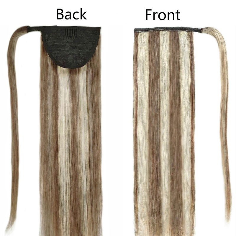 Extension de queue de cheval cheveux humains postiches brun foncé et blond décoloré