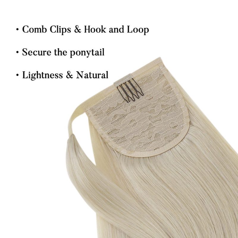 Extension queue de cheval cheveux humains blond platine #60 100G Extension à clipser