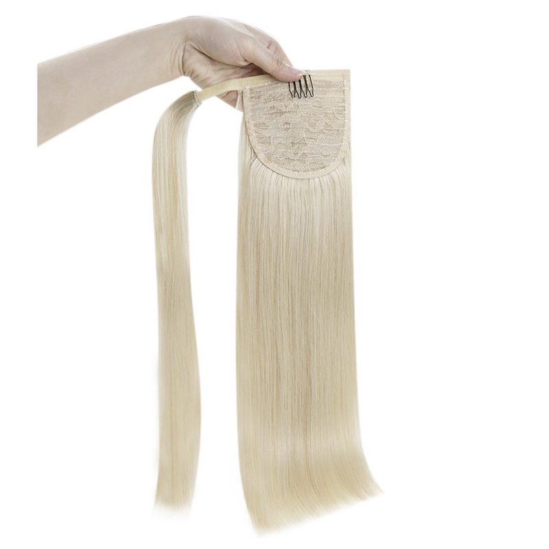 Extension queue de cheval cheveux humains blond platine #60 100G Extension à clipser