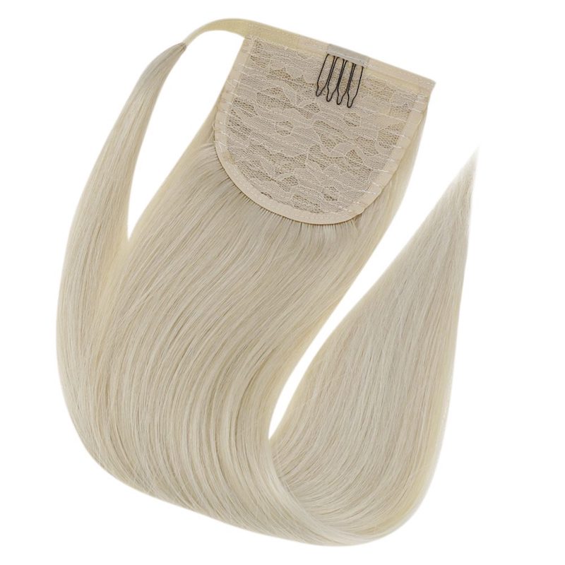 Extension queue de cheval cheveux humains blond platine #60 100G Extension à clipser
