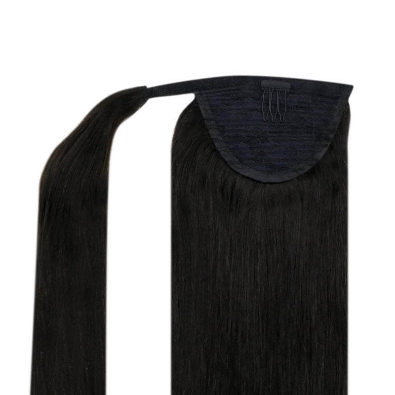 Queue de cheval Extension de cheveux humains à clips # 1B Noir naturel
