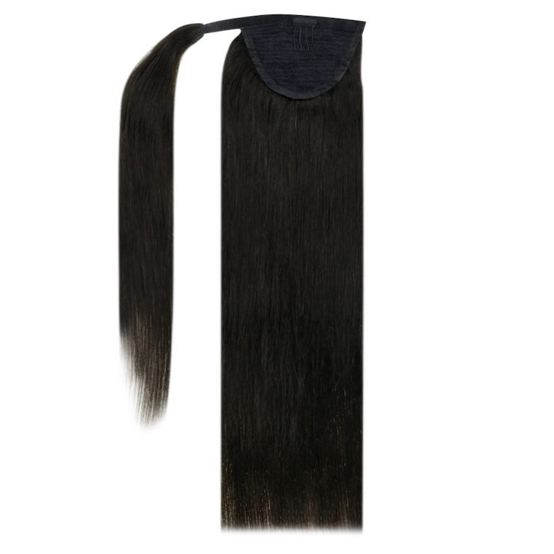 Queue de cheval Extension de cheveux humains à clips # 1B Noir naturel