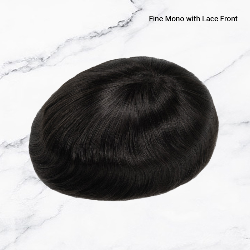 Premium Hair Toupee Fine Mono avec Lace Front et Skin Système de cheveux pour hommes