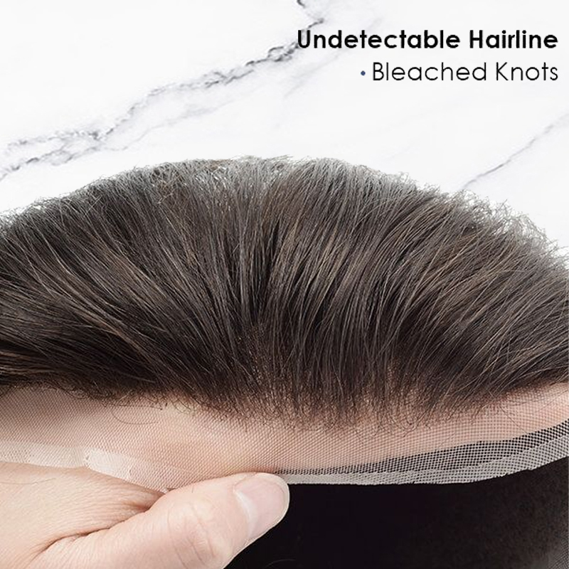 Premium Hair Toupee Fine Mono avec Lace Front et Skin Système de cheveux pour hommes