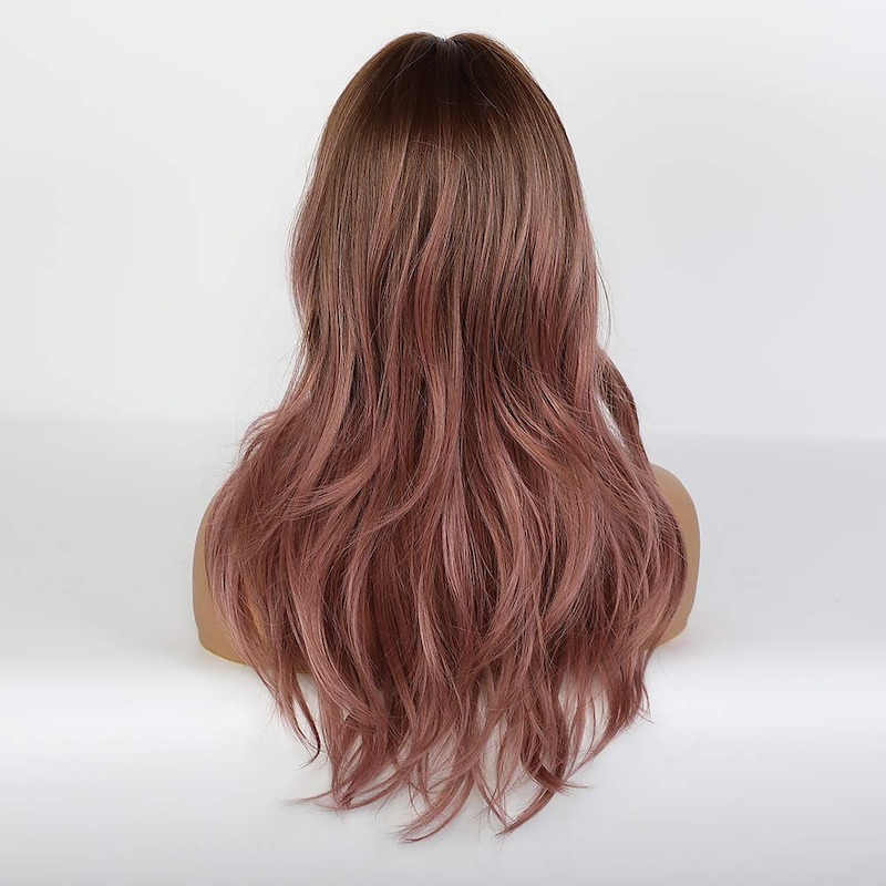 Perruques ondulées rose violet avec frange perruques ombrées synthétiques bouclées naturelles