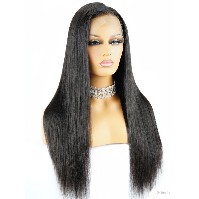 Détendu 360 Lace Wig Light Yaki Straight Hairline Hairline Human Hair