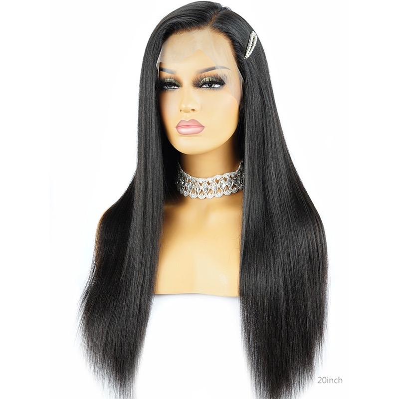Détendu 360 Lace Wig Light Yaki Straight Hairline Hairline Human Hair
