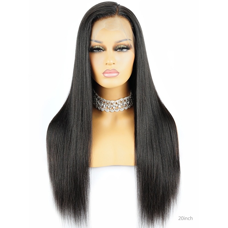 Détendu 360 Lace Wig Light Yaki Straight Hairline Hairline Human Hair