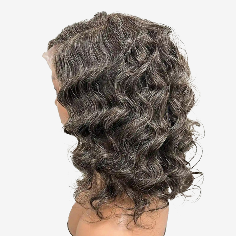 Perruques de cheveux humains au sel et au poivre Perruques en dentelle sans colle Bob court
