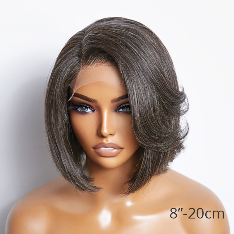 Salt & Pepper Side Part Bob Style Glueless 4x4 Fermeture Lace Wig