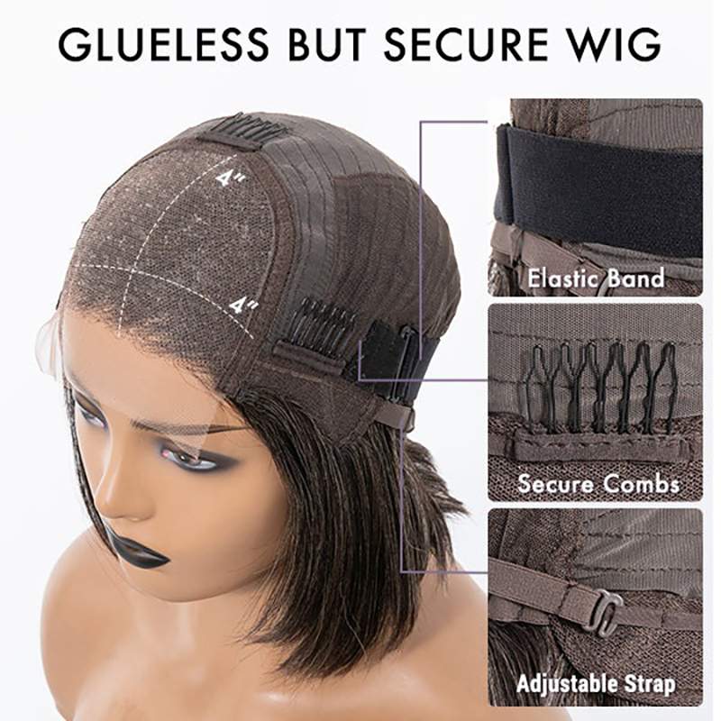 Salt & Pepper Side Part Bob Style Glueless 4x4 Fermeture Lace Wig