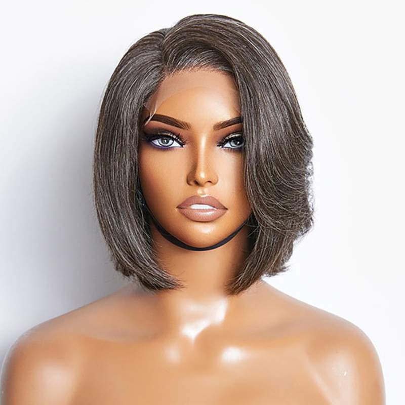Salt & Pepper Side Part Bob Style Glueless 4x4 Fermeture Lace Wig