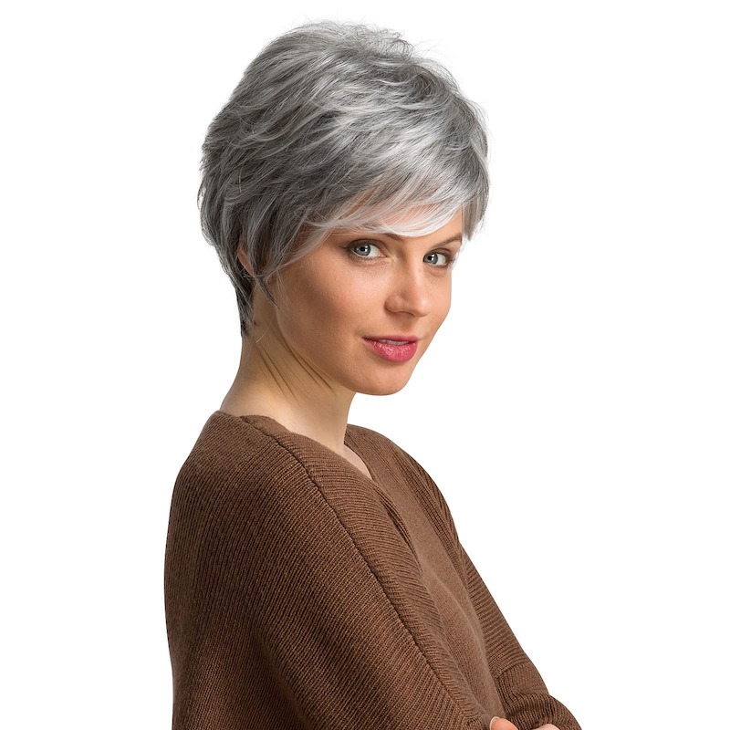 Perruques de cheveux synthétiques gris courts pour femmes, perruques quotidiennes naturelles coupe lutin