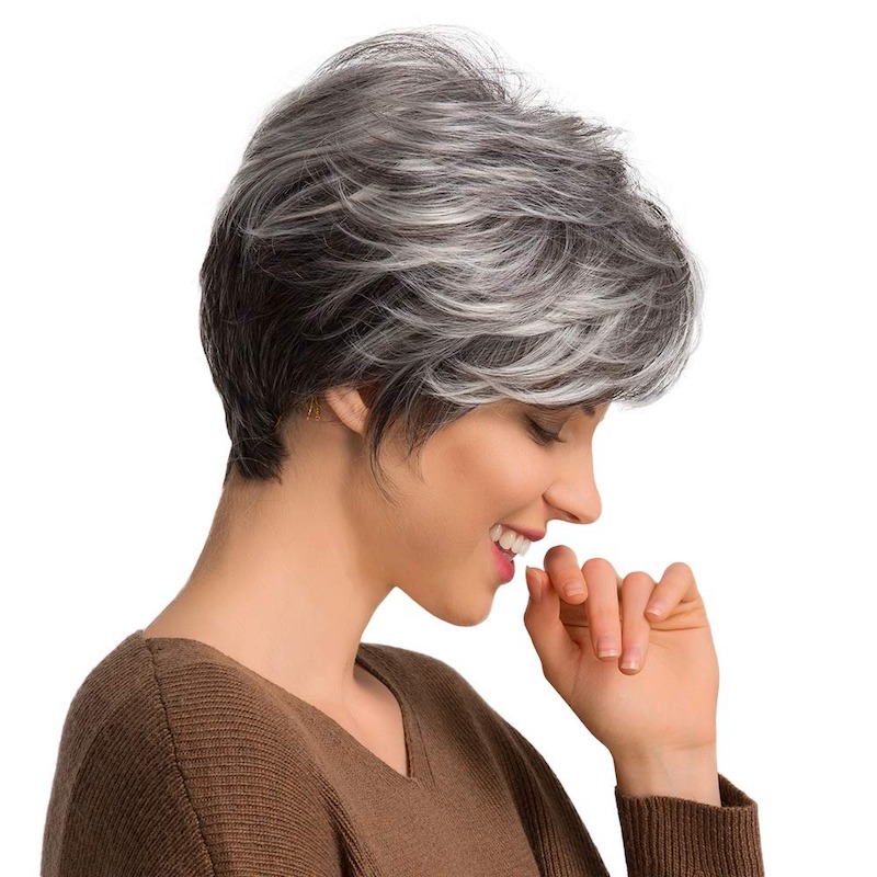Perruques synthétiques courtes grises sel et poivre, perruque quotidienne coupe Pixie