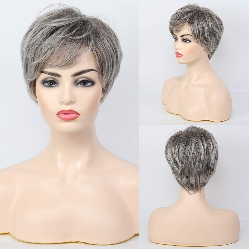 Perruques synthétiques grises courtes pour femmes, cheveux naturels, coupe quotidienne Pixie