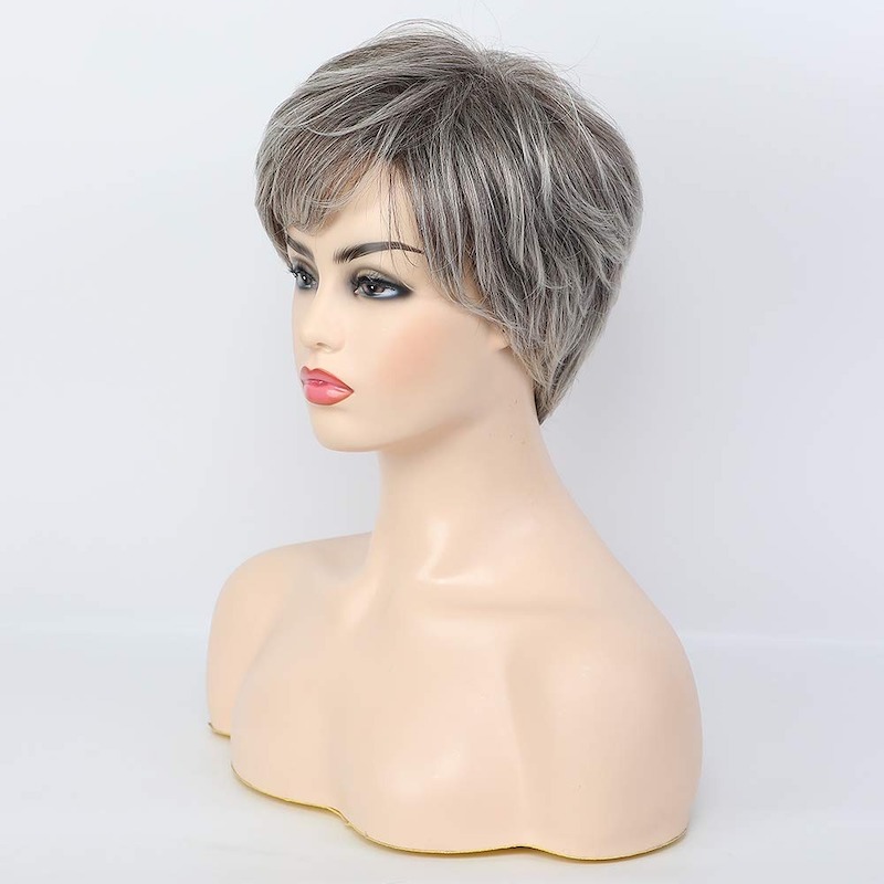 Perruques synthétiques grises courtes pour femmes, cheveux naturels, coupe quotidienne Pixie