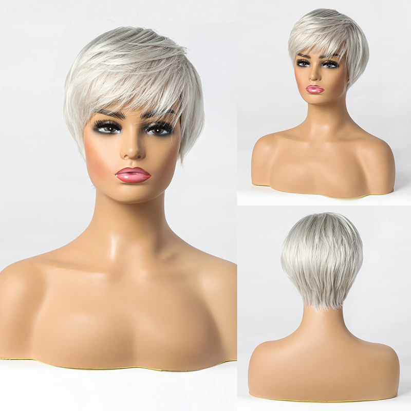 Perruques synthétiques courtes gris argenté pour femmes, perruque coupe lutin