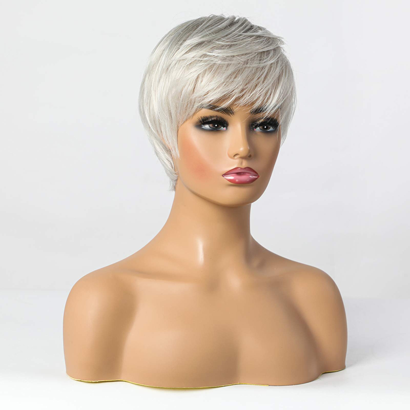 Perruques synthétiques courtes gris argenté pour femmes, perruque coupe lutin