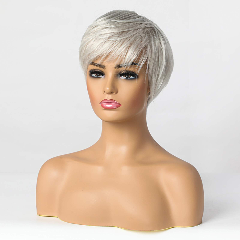 Perruques synthétiques courtes gris argenté pour femmes, perruque coupe lutin