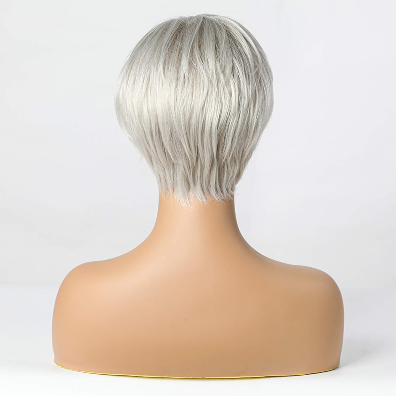 Perruques synthétiques courtes gris argenté pour femmes, perruque coupe lutin