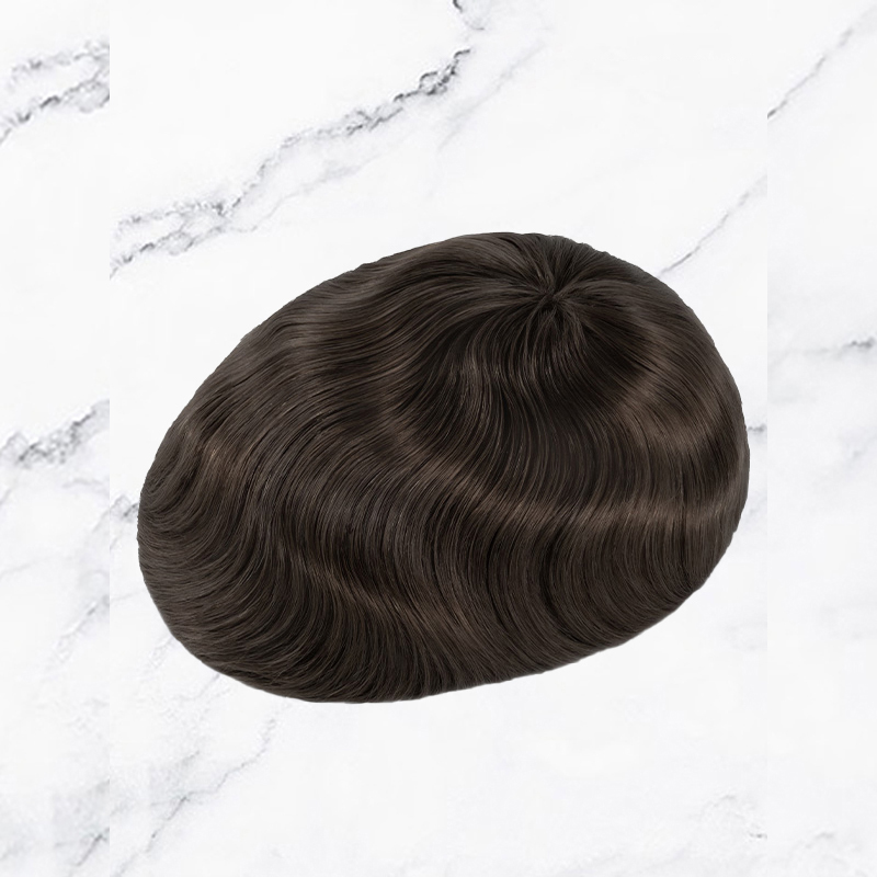 Morceau de cheveux Toupee Stock Fine Mono avec périmètre en PU et conception de dos coupé