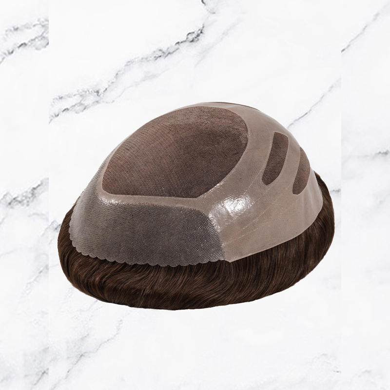 Morceau de cheveux Toupee Stock Fine Mono avec périmètre en PU et conception de dos coupé