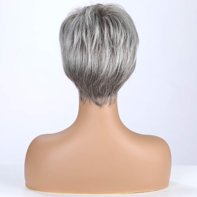 Perruque synthétique grise courte élégante pour femme, perruque coupe lutin