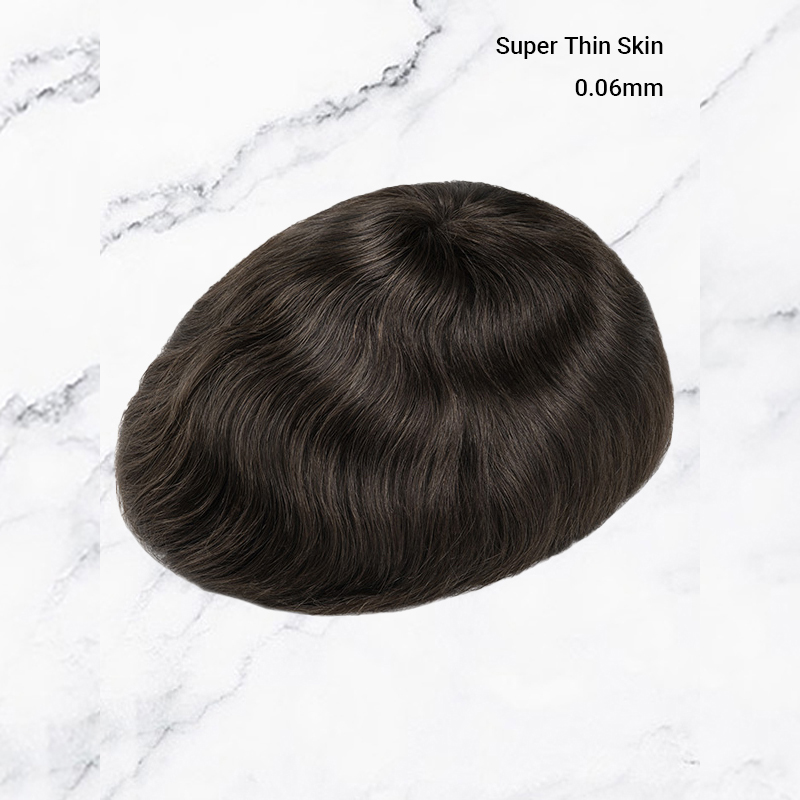 Super Thin Skin V-looped 0.06mm Hair Systems Stock Mens Hair Pieces