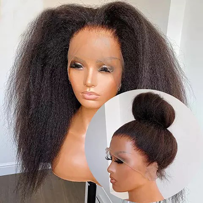 Transparent 360 Lace Frontal Wigs Kinky Straight Human Hair Wigs For Women