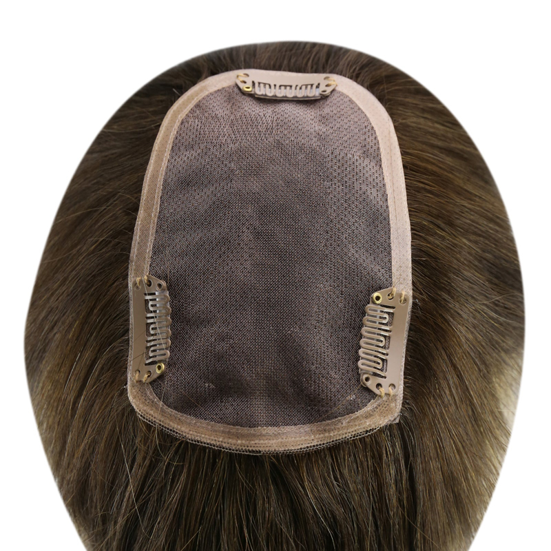 Toppers de cheveux vierges 3x5 pouces postiche de base en dentelle pour les femmes Balayage #4/27/4