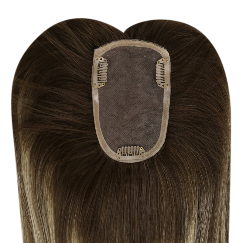 Toppers de cheveux vierges 3x5 pouces postiche de base en dentelle pour les femmes Balayage #4/27/4
