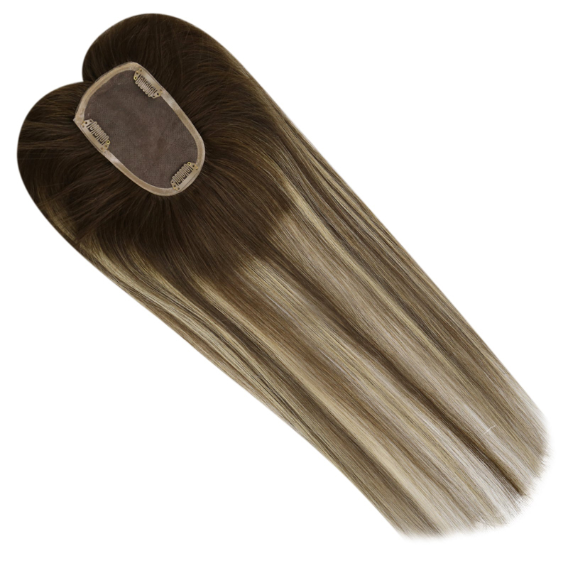 Toppers de cheveux vierges 3x5 pouces postiche de base en dentelle pour les femmes Balayage #4/27/4